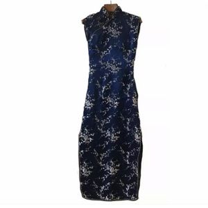 XS Vintage Oriental Maxi dress blue silver